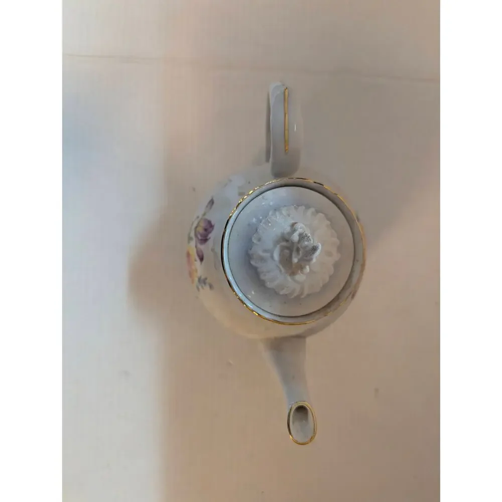 Vintage Schumann Arzberg Teapot German Porcelain Floral Gold Trim 7.5